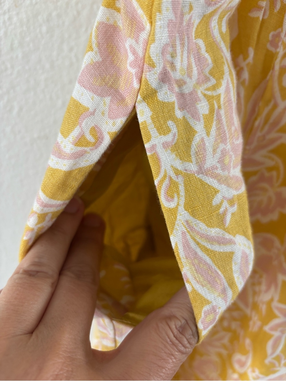 Boden Linen Maxi Dress Puff Sleeve Yellow Floral Smocked Square Neck Pockets 10R - Picture 6 of 8